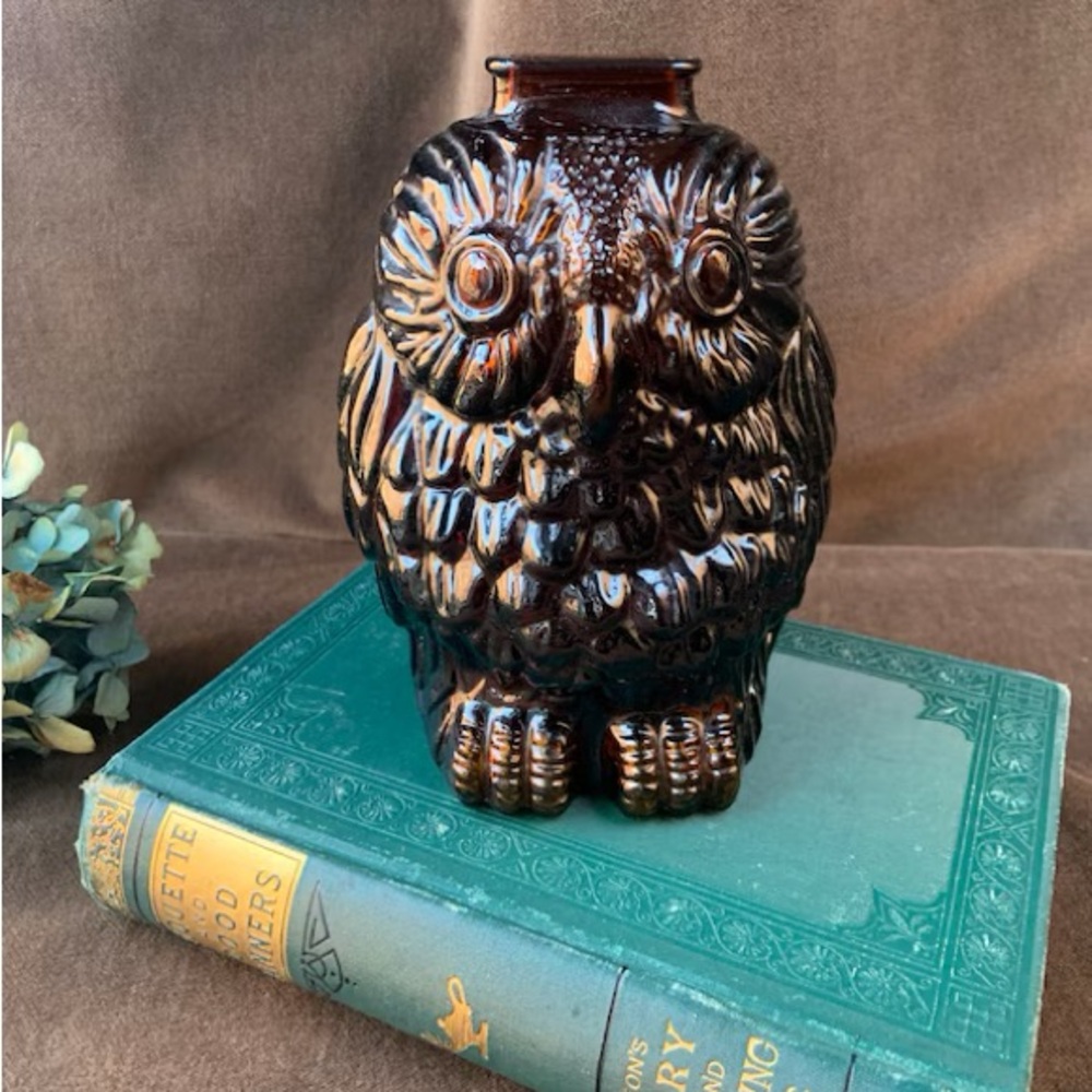 Vintage Amber Glass Owl Bank